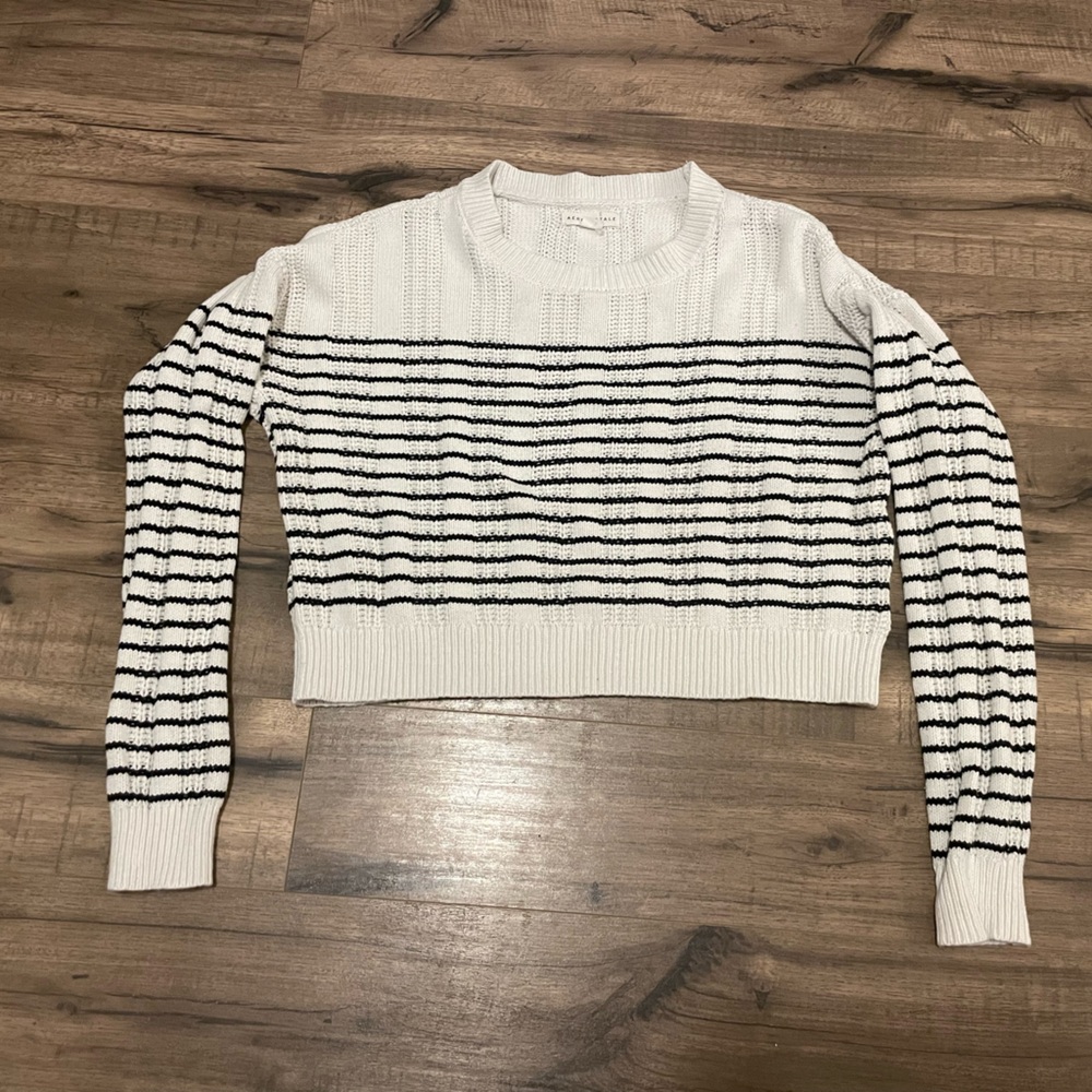 Aeropostale White Navy Striped Cropped Sweater Women's Medium Preppy Varsity Kni - Picture 2 of 5